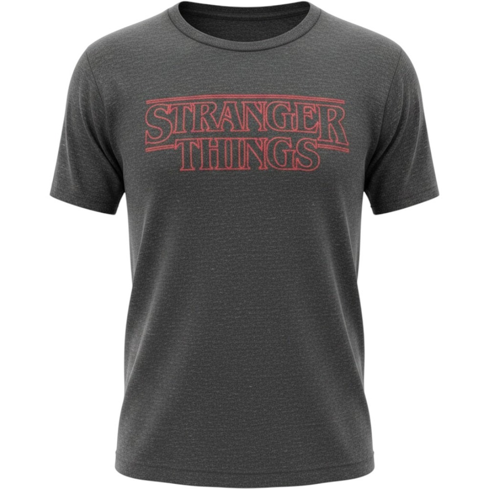 Stranger Things Graphic Tee Charcoal Grey Red Logo Shirt Medium Casual Women M